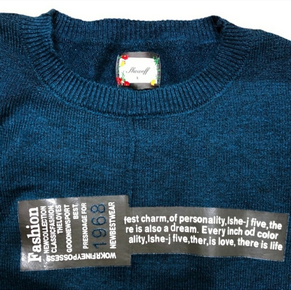 SHOWOFF Peacock Blue Cropped Sweater Size Large. NWOT! - Picture 5 of 6